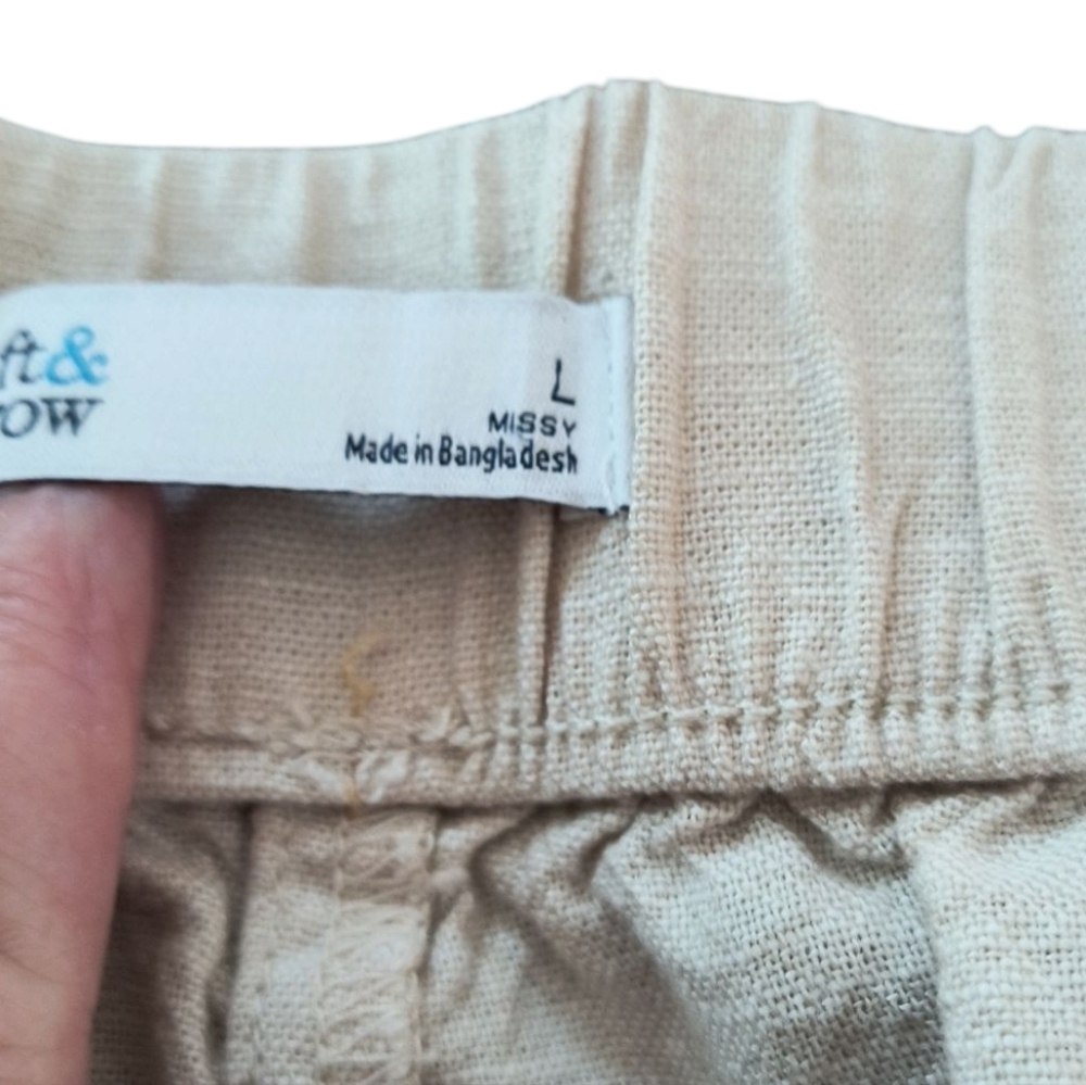2 Pair Croft & Barrow Linen Blend Pull On Shorts In Navy And Oatmeal Size L - Picture 10 of 12